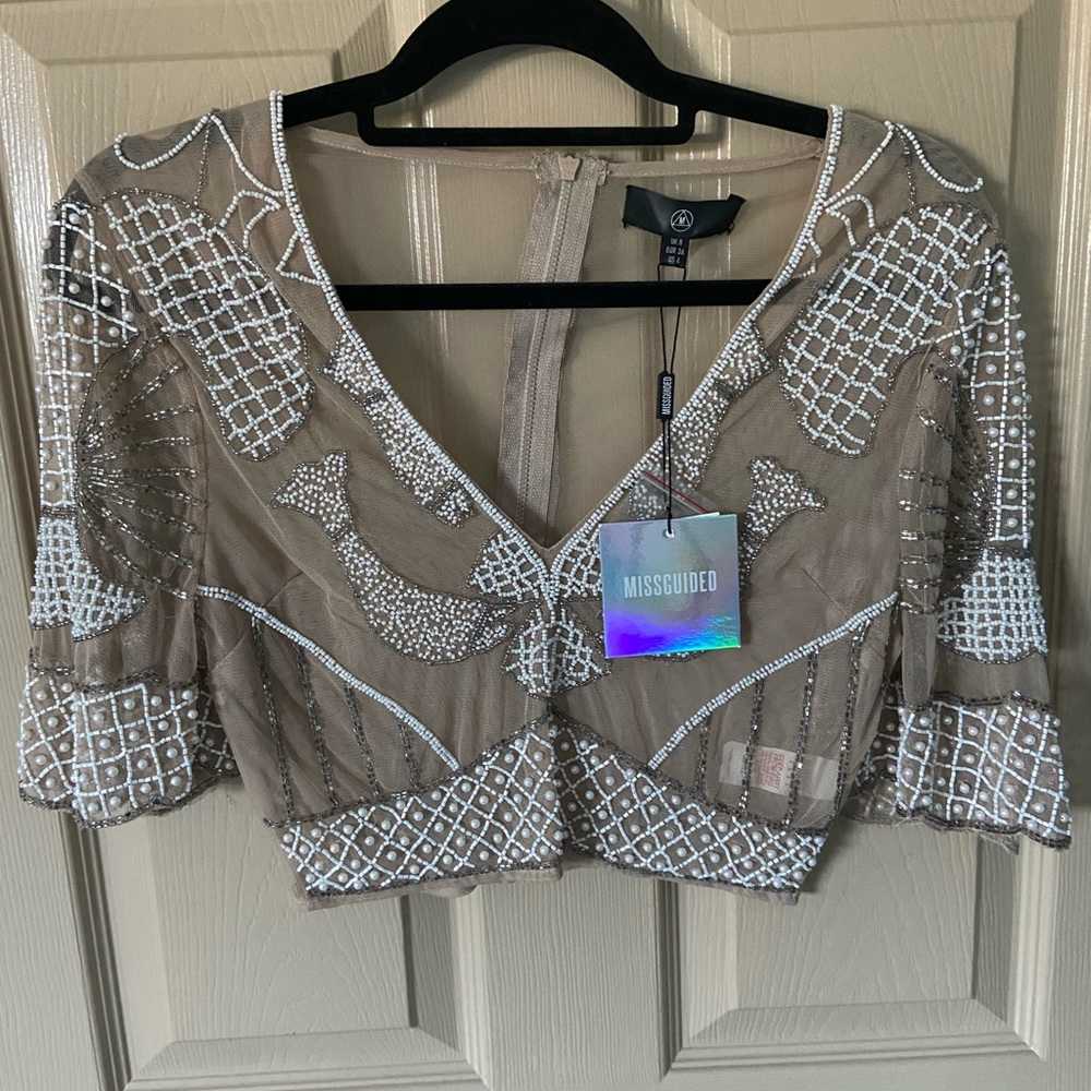 Missguided plunge beaded crop top